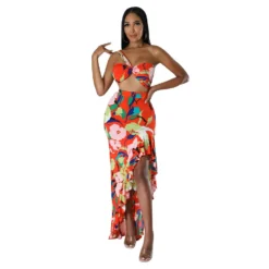 Women Summer Top And Ruffled Slit Skirt Two-piece Set -Deals Toggenix Store e759c1b9007da656