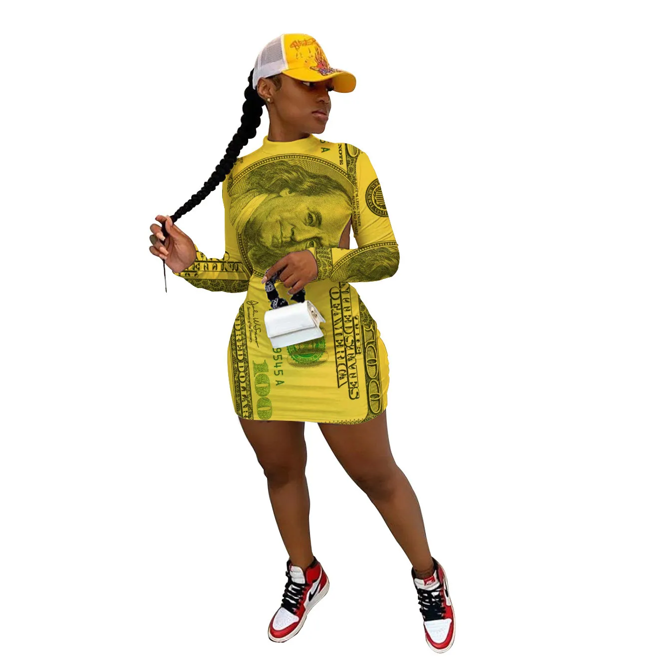 Cool Graffiti Bill Print Long Sleeve Low Back Nightclub Dress 15 Cool Graffiti Bill Print Long Sleeve Low Back Nightclub Dress - Image 15