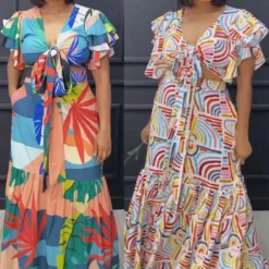 Women Sexy Printed Ruffle Lace-Up Top And Skirt Two-piece Set -Deals Toggenix Store e7ccbb9cc9e5beb0