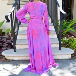 Women Fashion Print Long Sleeve Top + Loose Skirt Two Piece Set