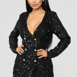 Women Sexy Black Sequins Double Breasted Long Sleeve Career Dress -Deals Toggenix Store e985354fd05d6182