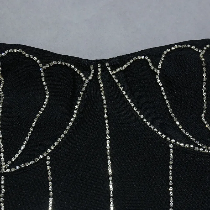 Spring Strapless Tight Fitting Dress Black & White Patchwork Bandage Dress Chic Diamond-Encrusted Dress 6 Spring Strapless Tight Fitting Dress Black & White Patchwork Bandage Dress Chic Diamond-Encrusted Dress - Image 6