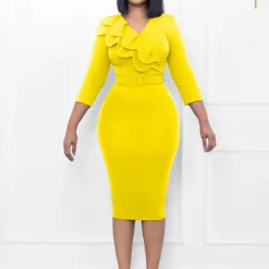 Women's Dress African Chic Elegant Beaded Ruffle V Neck Bodycon Dress -Deals Toggenix Store eb0818df92a278aa