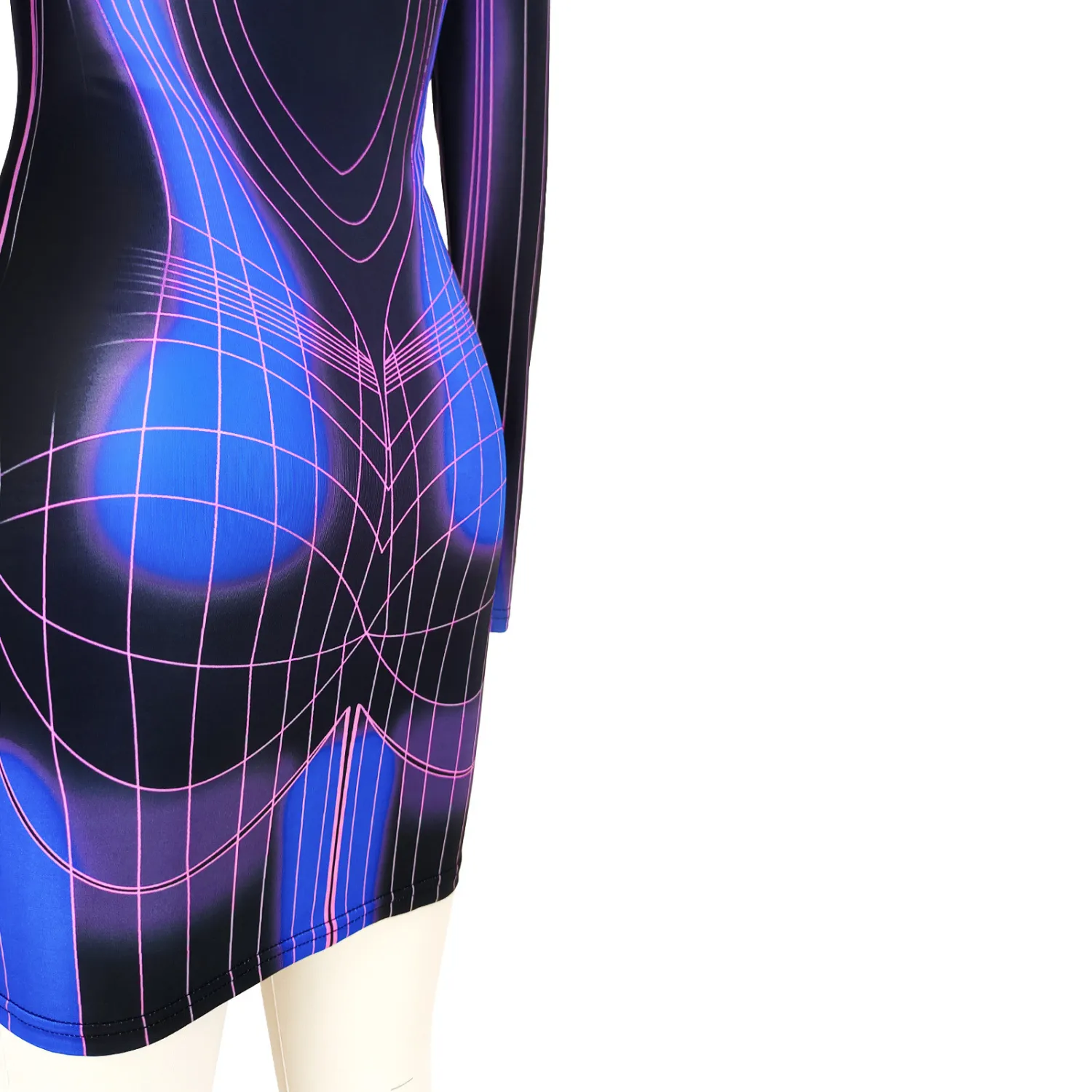 Women's Fashion Printed Round Neck Long Sleeve Slim Dress 20 Women's Fashion Printed Round Neck Long Sleeve Slim Dress - Image 20