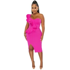 Fashion Casual Ruffle Slit One Shoulder Sleeve Dress Women -Deals Toggenix Store ebda18277f43abdc