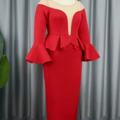 Round Neck See-Through Beaded Flare Sleeve Sexy Peplum Dress -Deals Toggenix Store ec522d9a696d283d