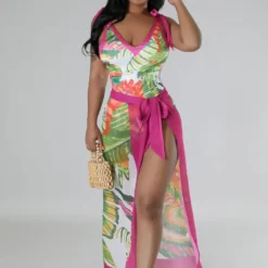 Fashion Casual Women's Sleeveless Printed Lace Up Strap Bodysuit Skirt Set -Deals Toggenix Store ec87d463130fd672