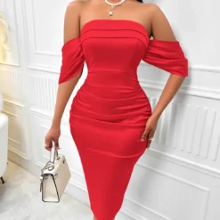 Women Sexy Summer Solid Off Shoulder Pleated Dress -Deals Toggenix Store ec8ae0c20dbf882a