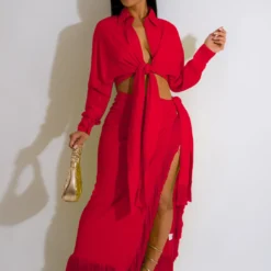 Women's Two-Piece Fringed Slit Skirt Set -Deals Toggenix Store ed0308f5d6b7a217