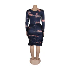 Printed Long Sleeve Pleated Bodycon Dress -Deals Toggenix Store ed2d704c228c9cfe
