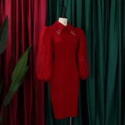 Women'S Spring Autumn Long Sleeve Plus Size Beaded Mesh Patchwork Career Bodycon Pencil Dress -Deals Toggenix Store edcb16a81ef04593