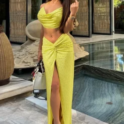 Women Sexy Pile Collar Suspender Top And Slit Diamond Skirt Two-piece Set 10 Women Sexy Pile Collar Suspender Top And Slit Diamond Skirt Two-piece Set -Deals Toggenix Store ee0eac22eb41c5b1