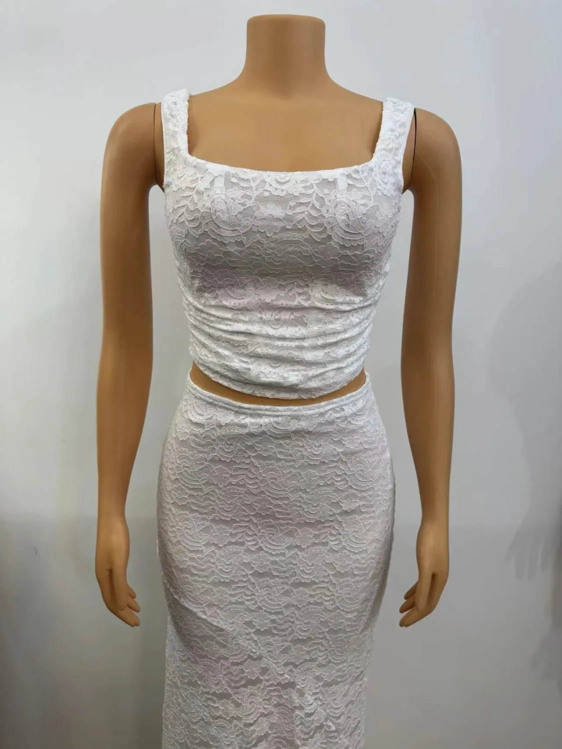 Women Sexy Pleated Top And Lace Skirt Two-piece Set 7 Women Sexy Pleated Top And Lace Skirt Two-piece Set - Image 7