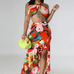 Women Summer Top And Ruffled Slit Skirt Two-piece Set -Deals Toggenix Store ee67f828676f70ff