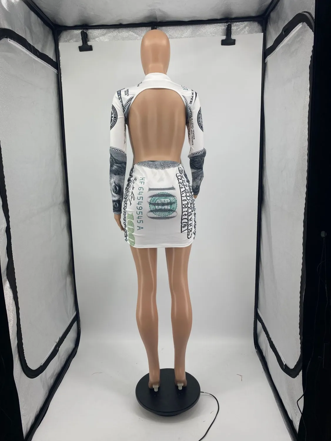 Cool Graffiti Bill Print Long Sleeve Low Back Nightclub Dress 5 Cool Graffiti Bill Print Long Sleeve Low Back Nightclub Dress - Image 5