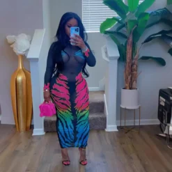 Women Casual Tiger Print Mesh Dress -Deals Toggenix Store ef2fe0d4315ab672