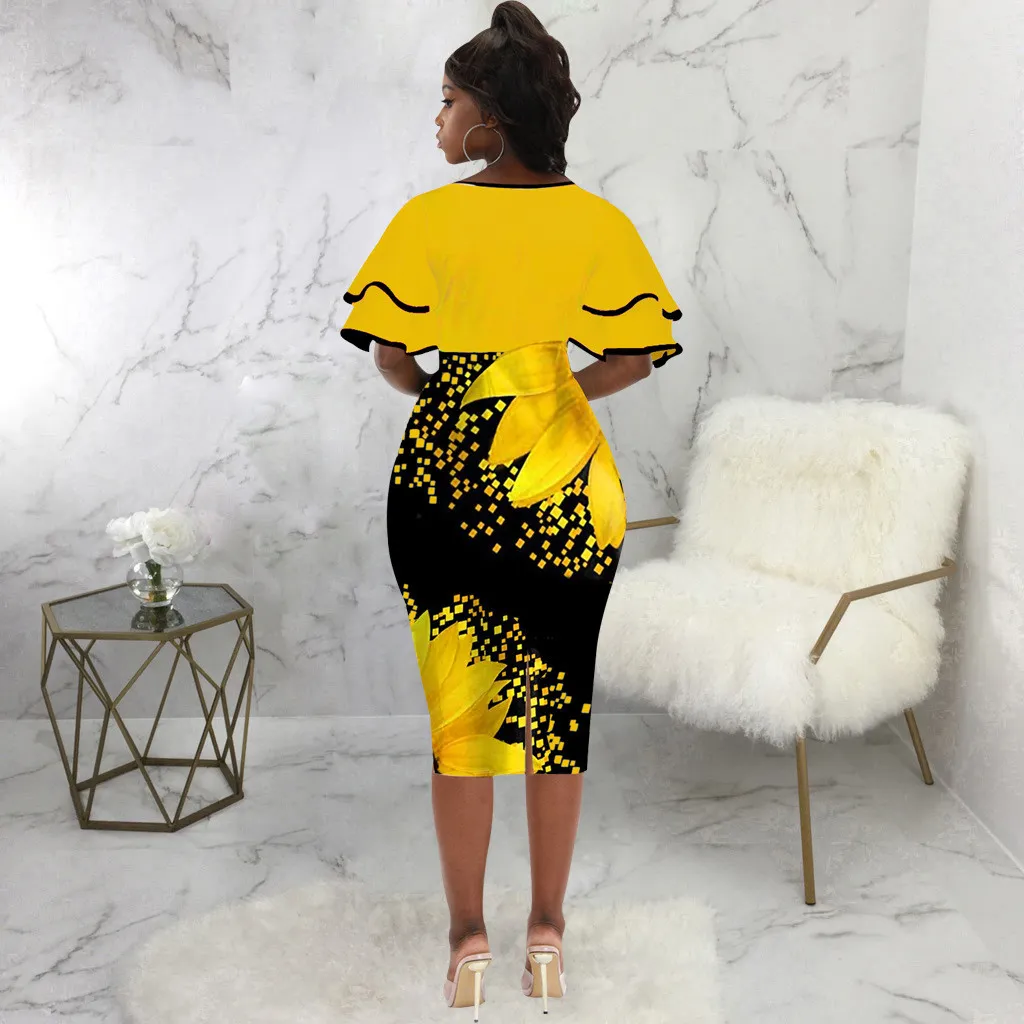 Women Sexy Printed V-neck Short-sleeved Dress 7 Women Sexy Printed V-neck Short-sleeved Dress - Image 7