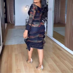 Printed Long Sleeve Pleated Bodycon Dress -Deals Toggenix Store efa932c5a3722382