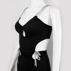 Women's Summer Solid Color Ribbon Decorated Suspenders Hollow Out Low Back Dress -Deals Toggenix Store efaf18663c7d802d