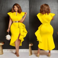 Fashion Women's Solid Color Belted Ruffled Irregular Dress 33 Fashion Women's Solid Color Belted Ruffled Irregular Dress -Deals Toggenix Store efd525dec738adb9