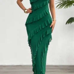 Women's Spring Summer Solid Color Slim Strapless Dress