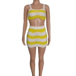 Summer Fashionable Contrasting Stripes Sexy Knitting High Waist Two Piece Skirt Set -Deals Toggenix Store f05a27f810d235ac