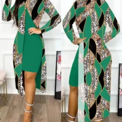 Ladies Fashion Chic Slit Print 2-Piece Dress Set -Deals Toggenix Store f09952c6c3f534df