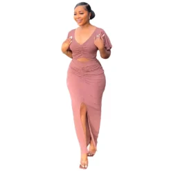 Women Ruffle Sleeve Crop V-Neck Top And Slit Bodycon Skirt Two-Piece Set -Deals Toggenix Store f1031f6881c24fd5