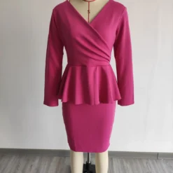 Women's Fall/Winter Long Sleeve Work V Neck Back Zipper Bodycon Dress -Deals Toggenix Store f15c0f4da8eed987