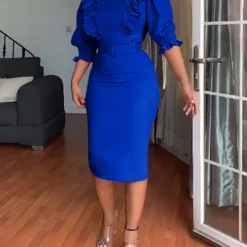 Plus Size African Women Ruffles Short Sleeve Bodycon Dress -Deals Toggenix Store f1e5810cf036137e