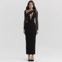 Spring Hollow Mesh Fashionable Hollow Long Sleeve Slit Long Dress -Deals Toggenix Store f20e533bdffb9d39