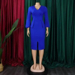 African Women V-neck Puff Sleeve Slit Dress -Deals Toggenix Store f23feb15df79c3fa