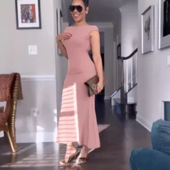 Women's Spring And Autumn Fashion Sexy Hollow Low Back Slim Bodycon Dress