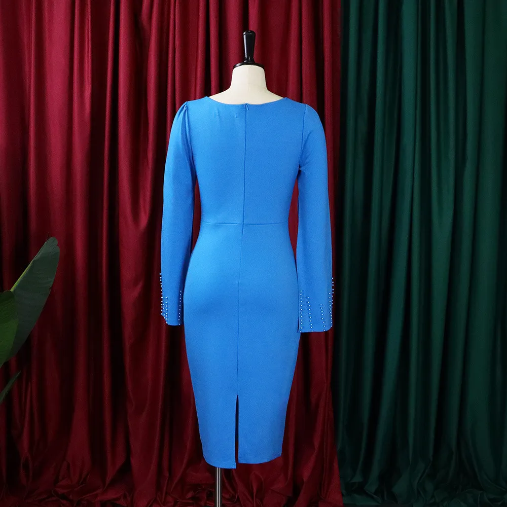 Plus Size Women Beaded Cape Knot Solid Dress 1 Plus Size Women Beaded Cape Knot Solid Dress