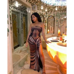 Women Sexy Backless Printed Strapless Slit Lace-Up Dress -Deals Toggenix Store f3d427839c4aa17e