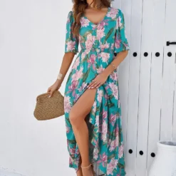 Women's Spring Summer Holidays Casual Printed Split Dress -Deals Toggenix Store f41bb492455fb330