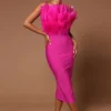 Fashion Dress Strapless Feather Chic Bandage Dress Women