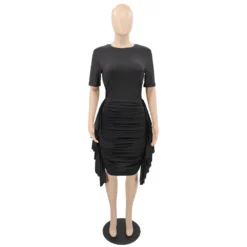 Sexy Solid Color Short Sleeve Ruffled Slim Fit Ruched Dress -Deals Toggenix Store f4921e0868d8aa39