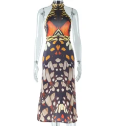 Women Butterfly Print Sleeveless Halter Neck Dress -Deals Toggenix Store f5782f51a5110271