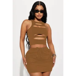 Women'S Summer Sexy Hollow Sleeveless Two-Piece Skirt Set