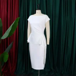 Women Summer White Formal O-Neck Short Sleeves Solid Slit Midi Sheath Office Dress -Deals Toggenix Store f59a0f7bfe482c60