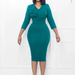 Women's Dress African Chic Elegant Beaded Ruffle V Neck Bodycon Dress -Deals Toggenix Store f5b35542ed7cbeae