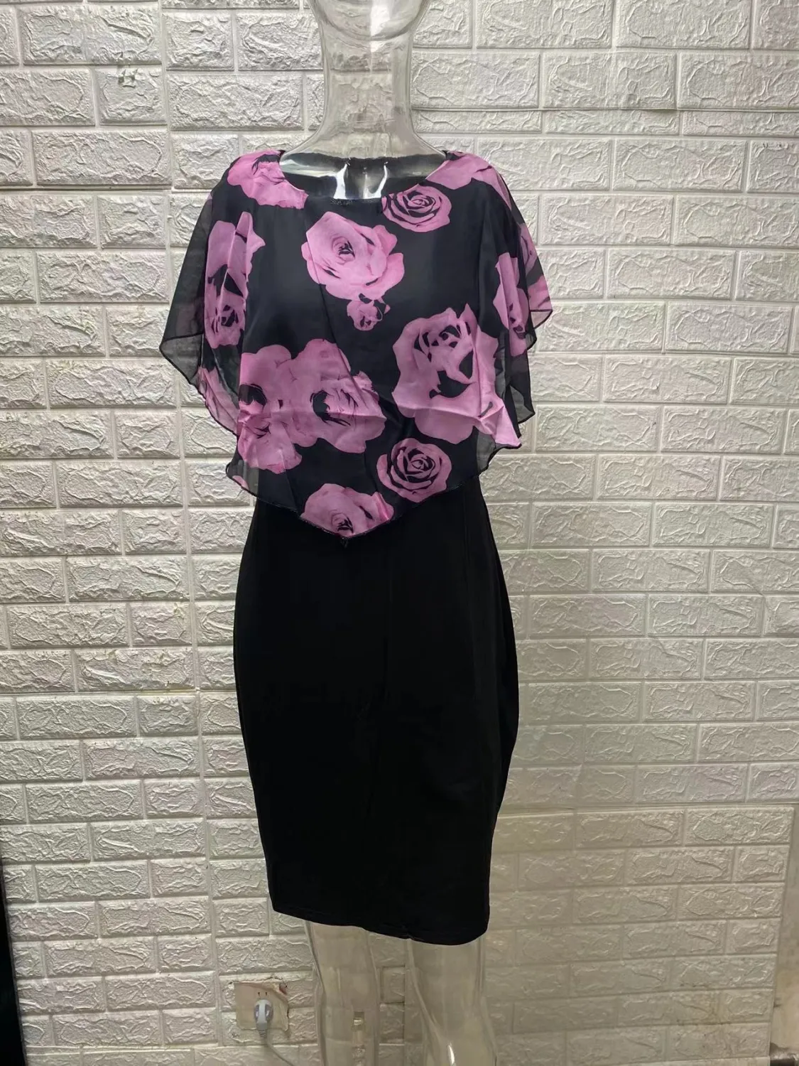 Rose Printed Shawl Women 's Slim Bodycon Plus Size Dress 20 Rose Printed Shawl Women 's Slim Bodycon Plus Size Dress - Image 20