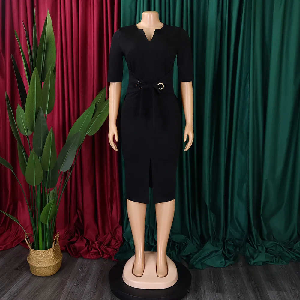 Women African V-Neck Solid Bodycon Dress 17 Women African V-Neck Solid Bodycon Dress - Image 17