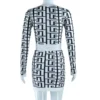 Women'S Autumn Round Neck Digital Print Coat Mini Skirt Fashion Two Piece Set