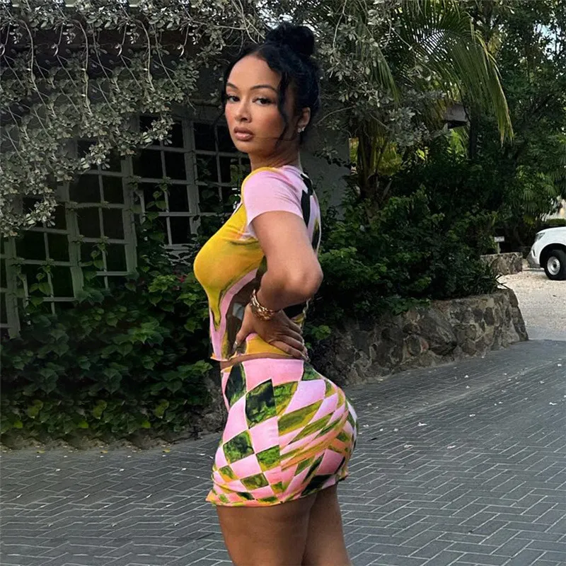 Women Short-sleeved Printed Sexy Top And Mini Skirt Two-piece Set 15 Women Short-sleeved Printed Sexy Top And Mini Skirt Two-piece Set - Image 15