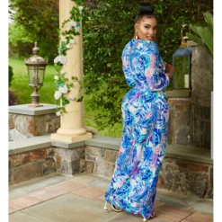 Women Sexy V-Neck Printed Long Sleeve Lace-Up Dress -Deals Toggenix Store f62b8cf69e75e417