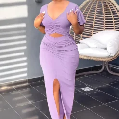 Women Ruffle Sleeve Crop V-Neck Top And Slit Bodycon Skirt Two-Piece Set -Deals Toggenix Store f6516e610541a9ca