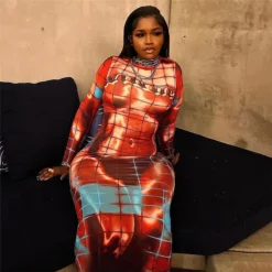 Women Fall Printed Long Sleeve Bodycon Maxi Dress -Deals Toggenix Store f717287d7b3a7a50