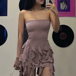 Ladies Spring Strapless Tight Fitting Lace Tassel Sexy Bodycon Dress -Deals Toggenix Store f752d9ba6a059078